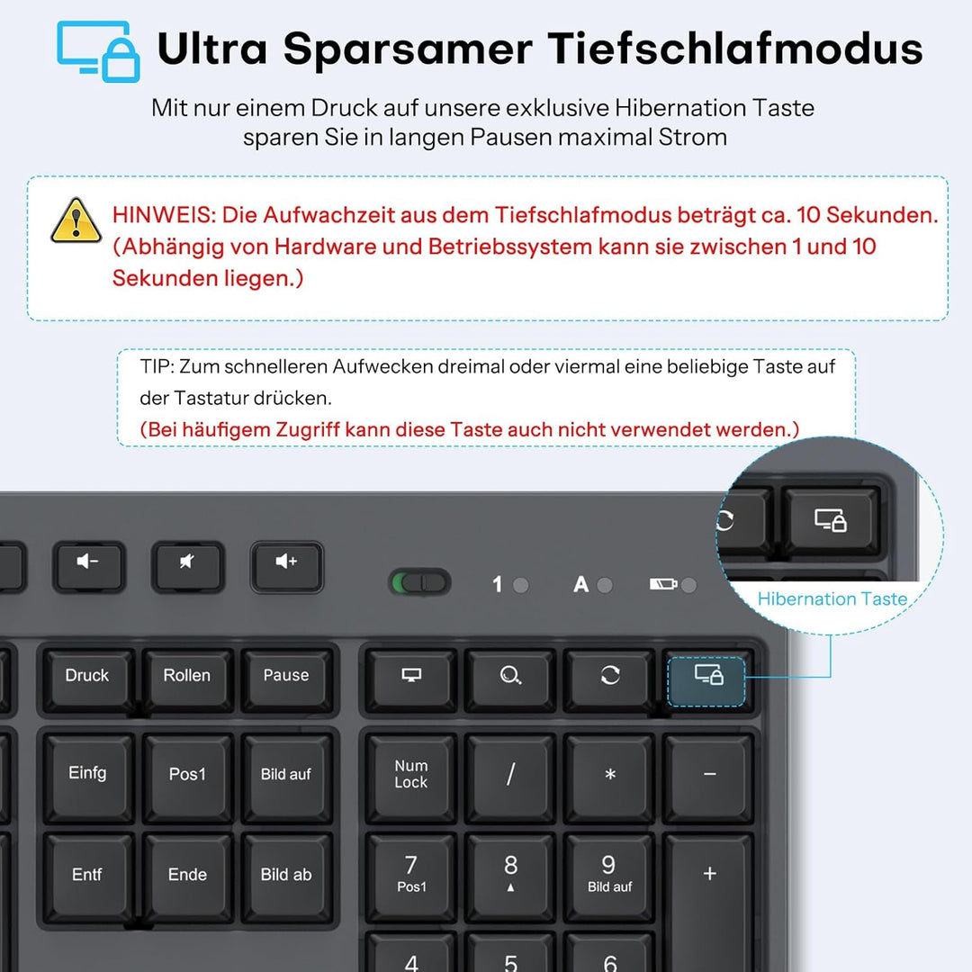 Kabelloses Tastatur-Maus-Set für Windows,OMOTON vollformatige Tastatur für PC/Laptop/Computer mit 2,