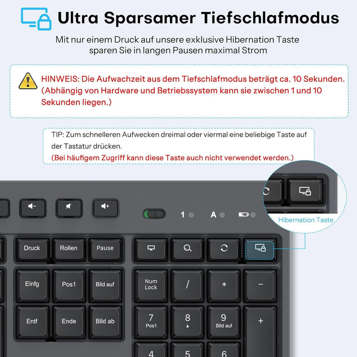 Kabelloses Tastatur-Maus-Set für Windows,OMOTON vollformatige Tastatur für PC/Laptop/Computer mit 2,