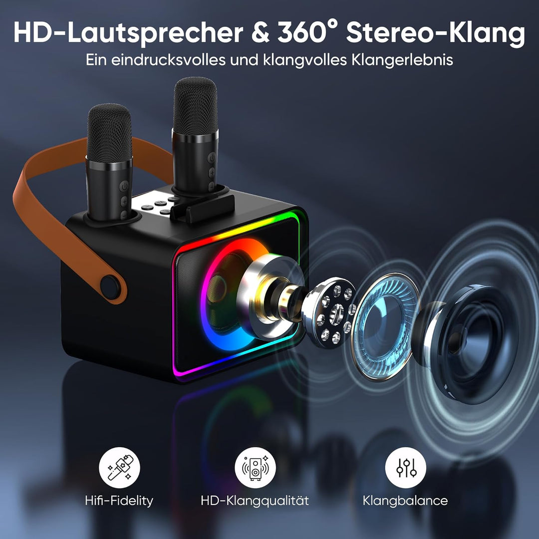 [2026] Karaoke Maschine 2 Mikrofonen: Karaoke Anlage mit 2 Karaoke Mikrofonen - Tragbare Bluetooth K