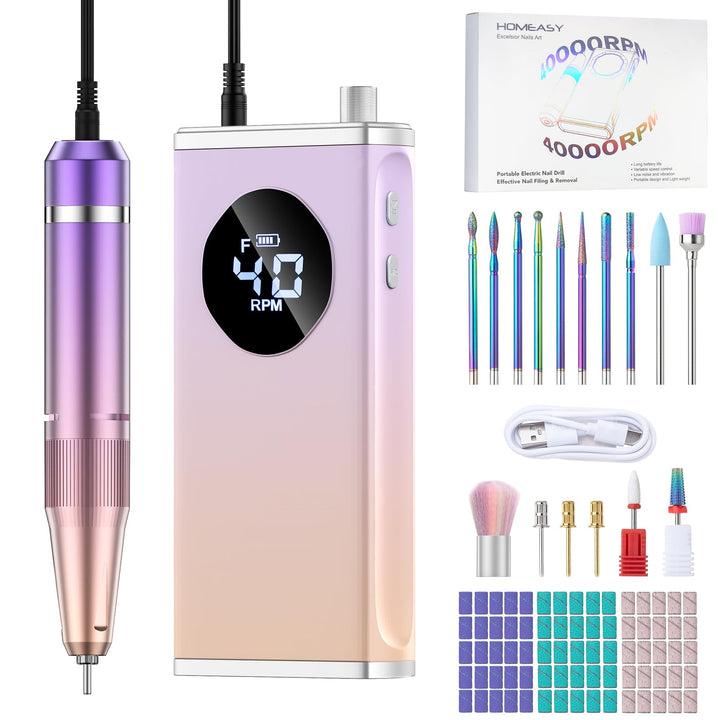 HOMEASY Nagelfräser Elektrisch Profi Maniküre Pediküre Set 16 IN 1 Nagelfeile 40000 U/Min Tragbar Fr