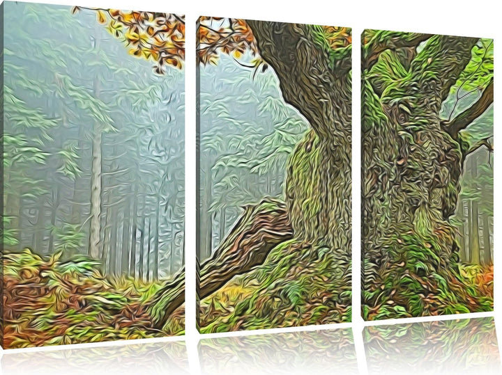 Dicker Baum im Wald im Moos Spezial 3-Teiler Leinwandbild 120x80 Bild auf Leinwand, XXL riesige Bild
