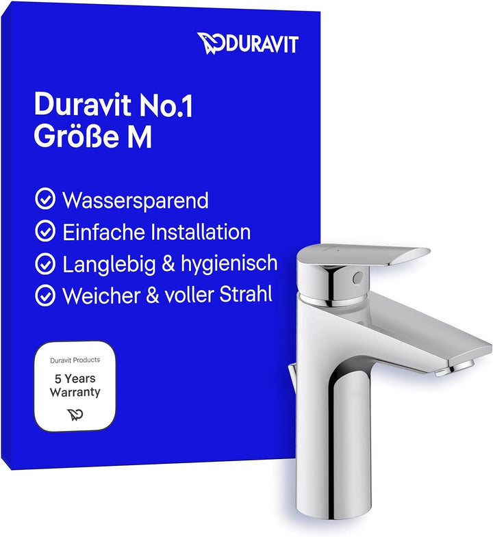 Duravit No.1 Waschtischarmatur, Grösse M (Auslauf Höhe 117 mm), Wasserhahn Bad mit Zugstangen-Ablauf