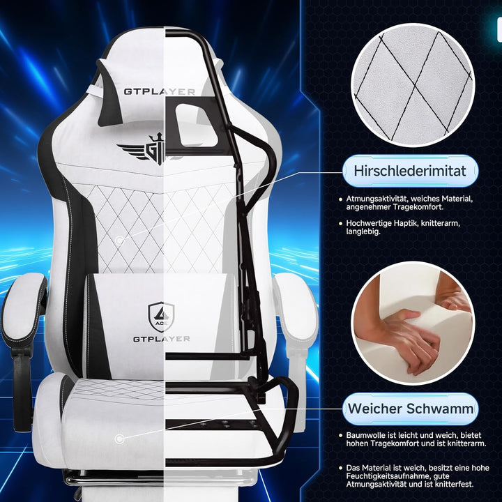 GTPLAYER Gaming Stuhl, Ergonomischer Gamer Stuhl aus Stoff mit Lendenwirbelstütze, PC-Stuhl mit verb