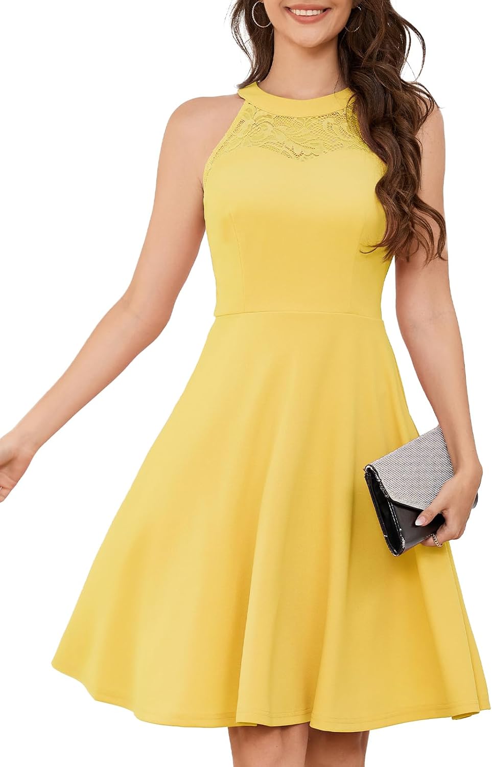 Bbonlinedress Abendkleider elegant für Hochzeit gast festliches Kleid Damen Neckholder Konfirmations
