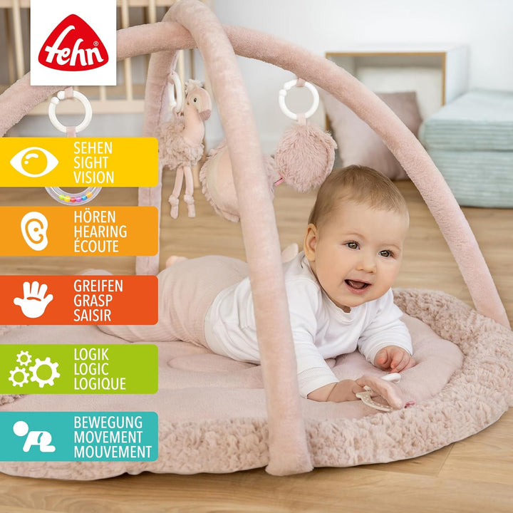 Fehn 3-D-Activity-Decke Flamingo – Spielbogen mit 5 abnehmbaren Spielzeugen für Babys – Spiel & Spas