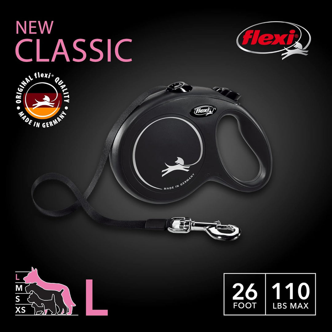 FLEXI Klassische einziehbare Hundeleine, 7,9 m, gross, Schwarz