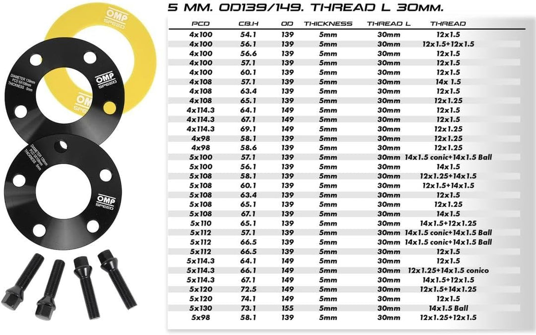 OMP SPEED Set Abstandhalter OMP 5Mm 5X108 63.4 M12X1.5 5x108 63.4 5mm, 5x108 63.4 5mm
