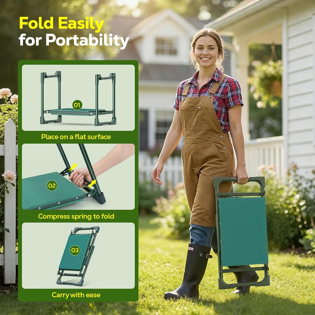 MoKo kniebank für Gartenarbeit, 350 lbs Klapphocker mit 2 Werkzeugtaschen | 2-in-1-gartenhocker klap