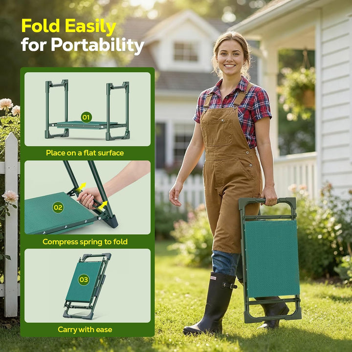 MoKo kniebank für Gartenarbeit, 350 lbs Klapphocker mit 2 Werkzeugtaschen | 2-in-1-gartenhocker klap