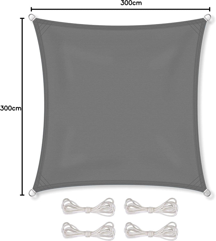 CelinaSun Sonnensegel inkl Befestigungsseile Basic Quadrat 3 x 3 m anthrazit Sonnenschutz wasserabwe