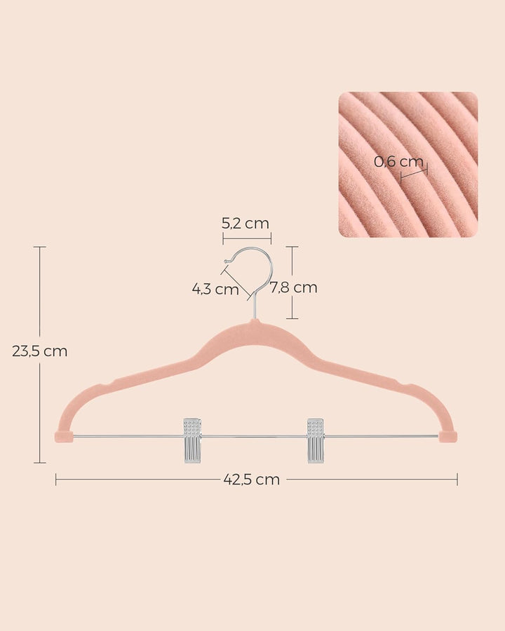 SONGMICS Kleiderbügel Samt, 10er Set, Rockbügel, 42,5 cm breit, mit verstellbaren Clips, rutschfest,