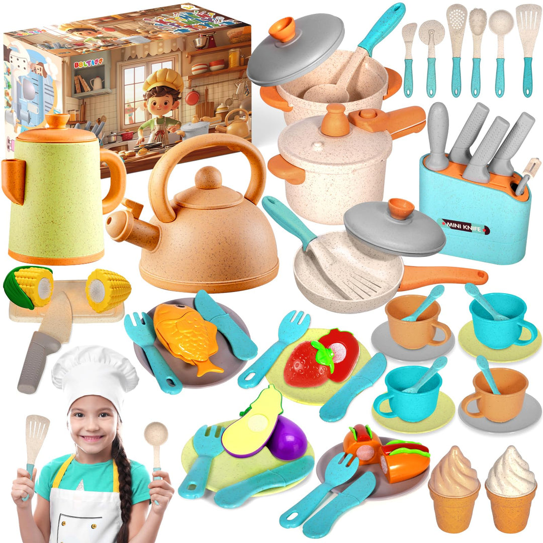 49 Stück Kinderküche Zubehör, Spielküche Zubehör, Puppenküche Zubehör, Matschküche Kinder Outdoor, K