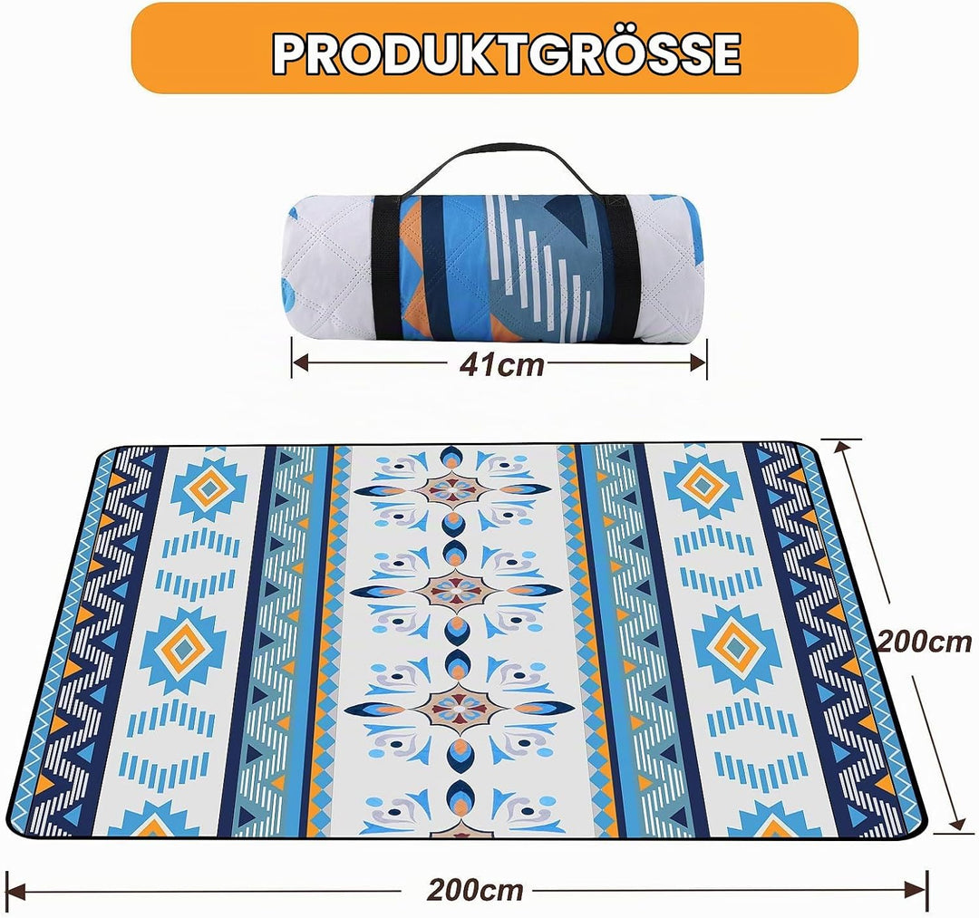 EXTSUD Outdoor Picknickdecke, 200x200cm Camping Picknick Matte Feuchtigkeit Pad Meeres-Herz Tragbare
