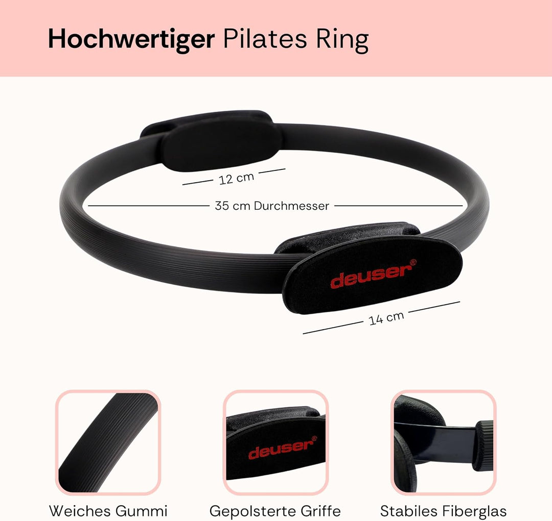 Deuser Pilates Ring, Ø 35 cm, Fiberglas mit Schaumstoff ummantelt, rutschfeste Polstergriffe, Ganzkö