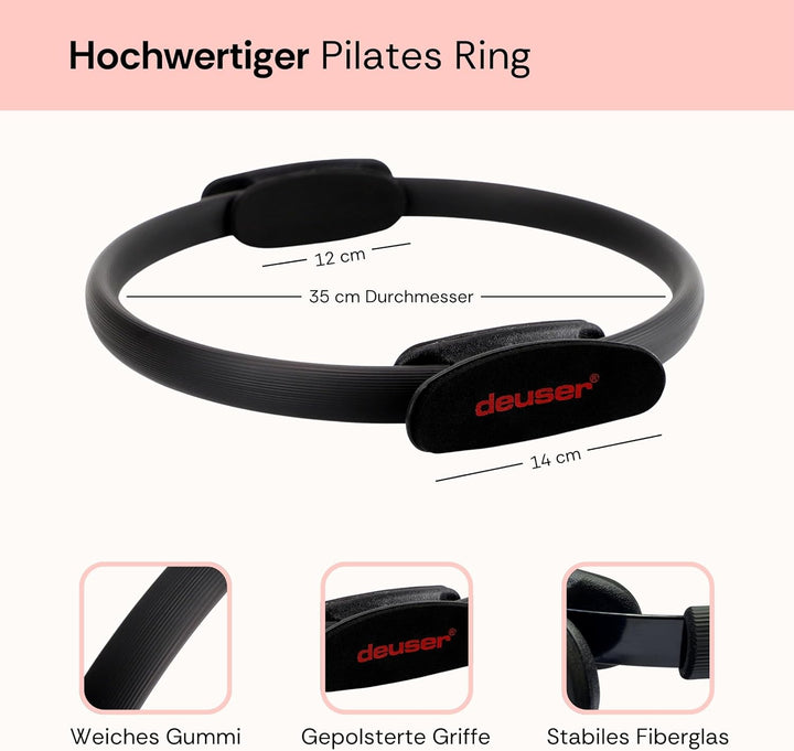 Deuser Pilates Ring, Ø 35 cm, Fiberglas mit Schaumstoff ummantelt, rutschfeste Polstergriffe, Ganzkö