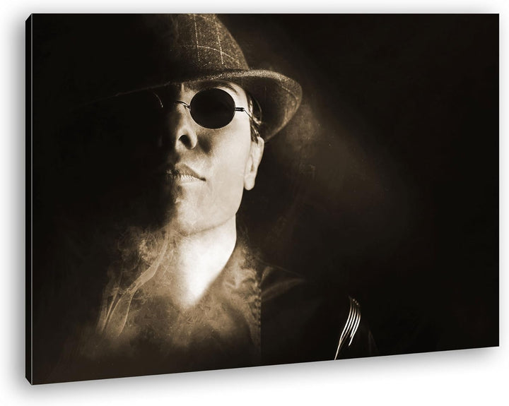 deyoli Gangster mit retro Brille Format: 80x60 Effekt: Sepia als Leinwand, Motiv fertig gerahmt auf