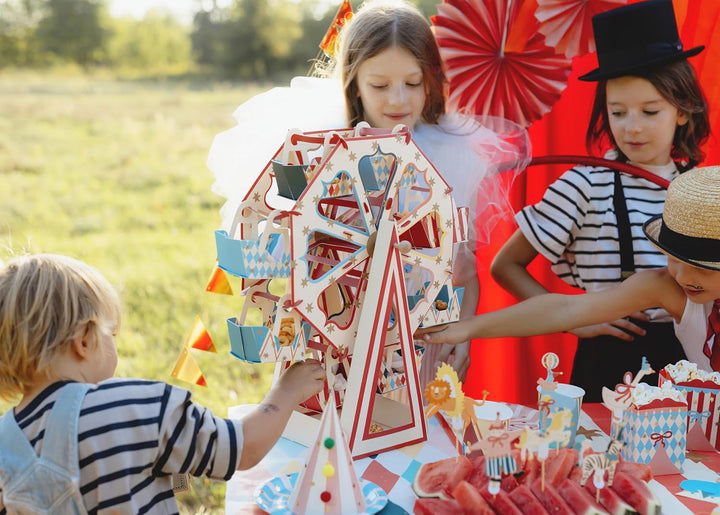 PartyDeco Aufsteller Riesenrad 48x50cm - drehbarer Snackständer mit 8 Kabinen - Karussell Dekostände