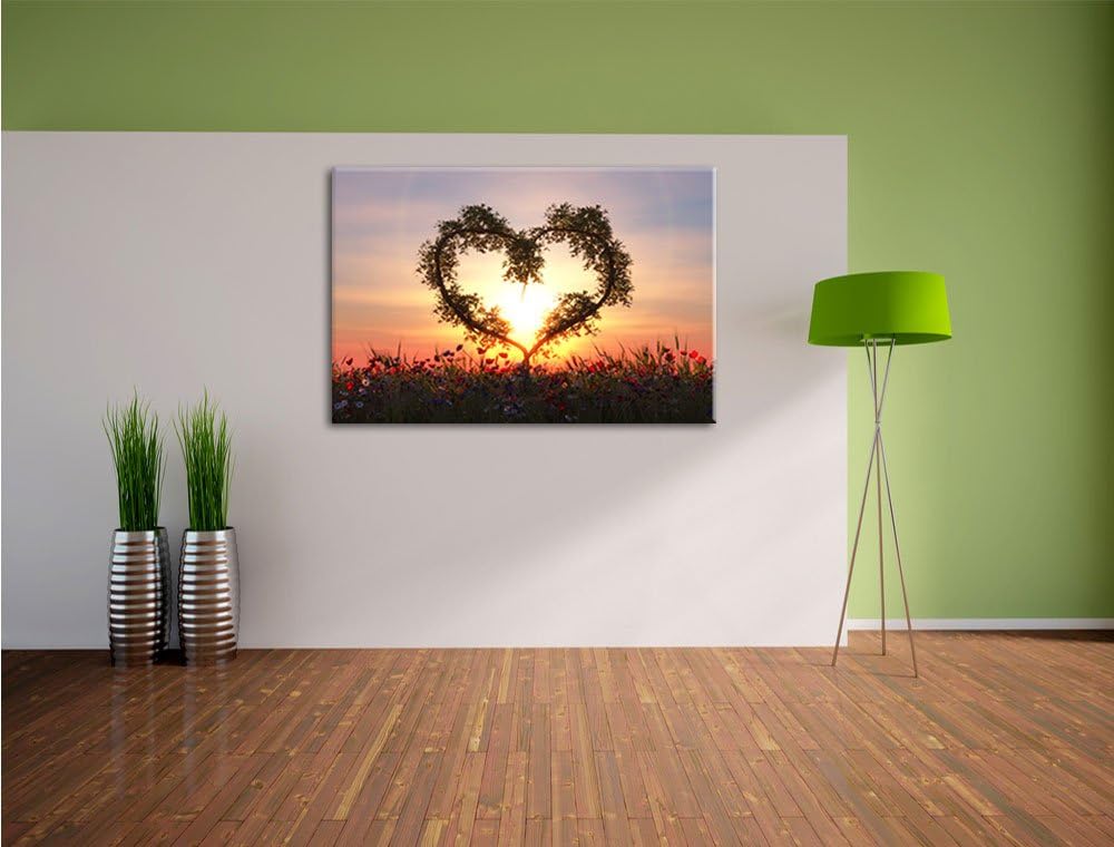 Herz aus Bambus, Format: 100x70 auf Leinwand, XXL riesige Bilder fertig gerahmt mit Keilrahmen, Kuns