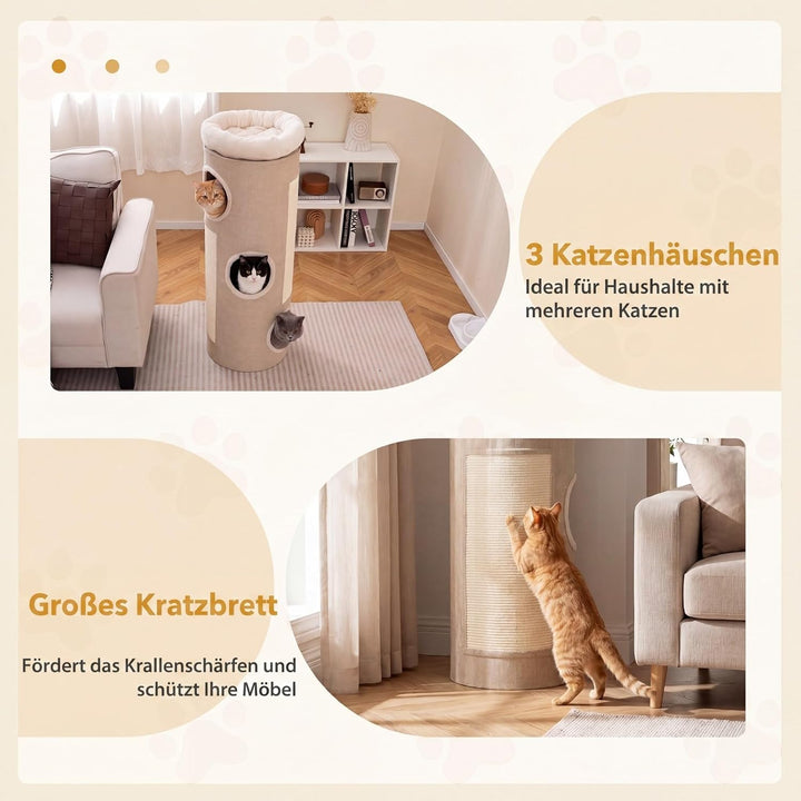 GYMAX 3-stöckige Kratztonne,Katzentonne mit gepolsterter Aussichtsplattform, 2 Sisal Kratzbretter &