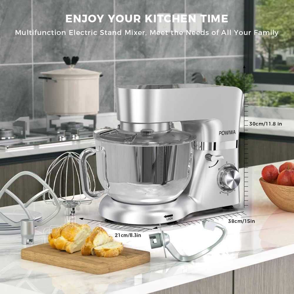 Küchenmaschine, POWWA 6,2 L Rührmaschine Knetmaschine, 6+1 Geschwindigkeit Teigmaschine,1500W Teigkn