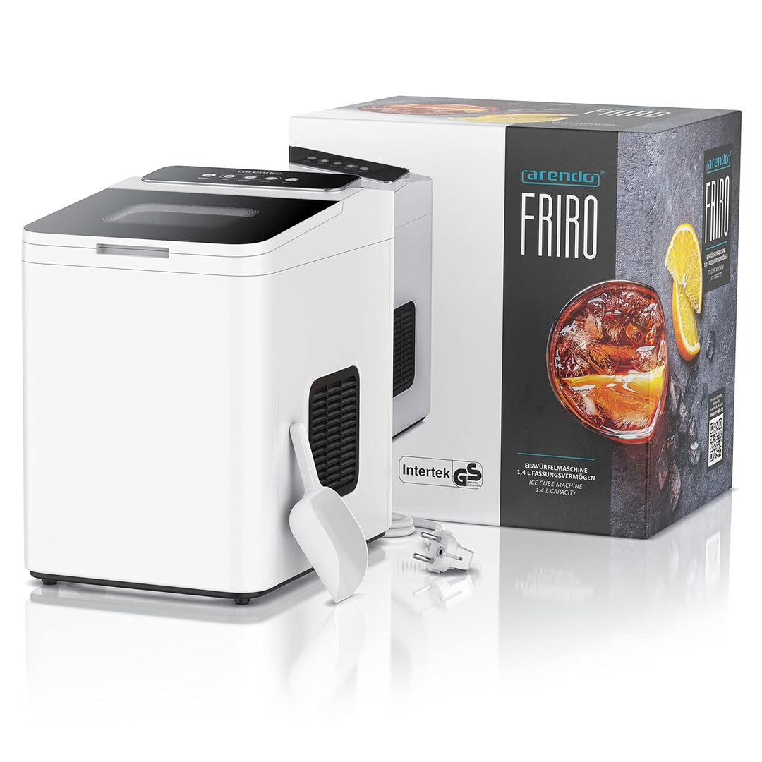 Arendo - Eiswürfelmaschine Edelstahl – Eiswürfelbehälter 1,4 Liter - 2 Eiswürfelgrössen S und L - mi