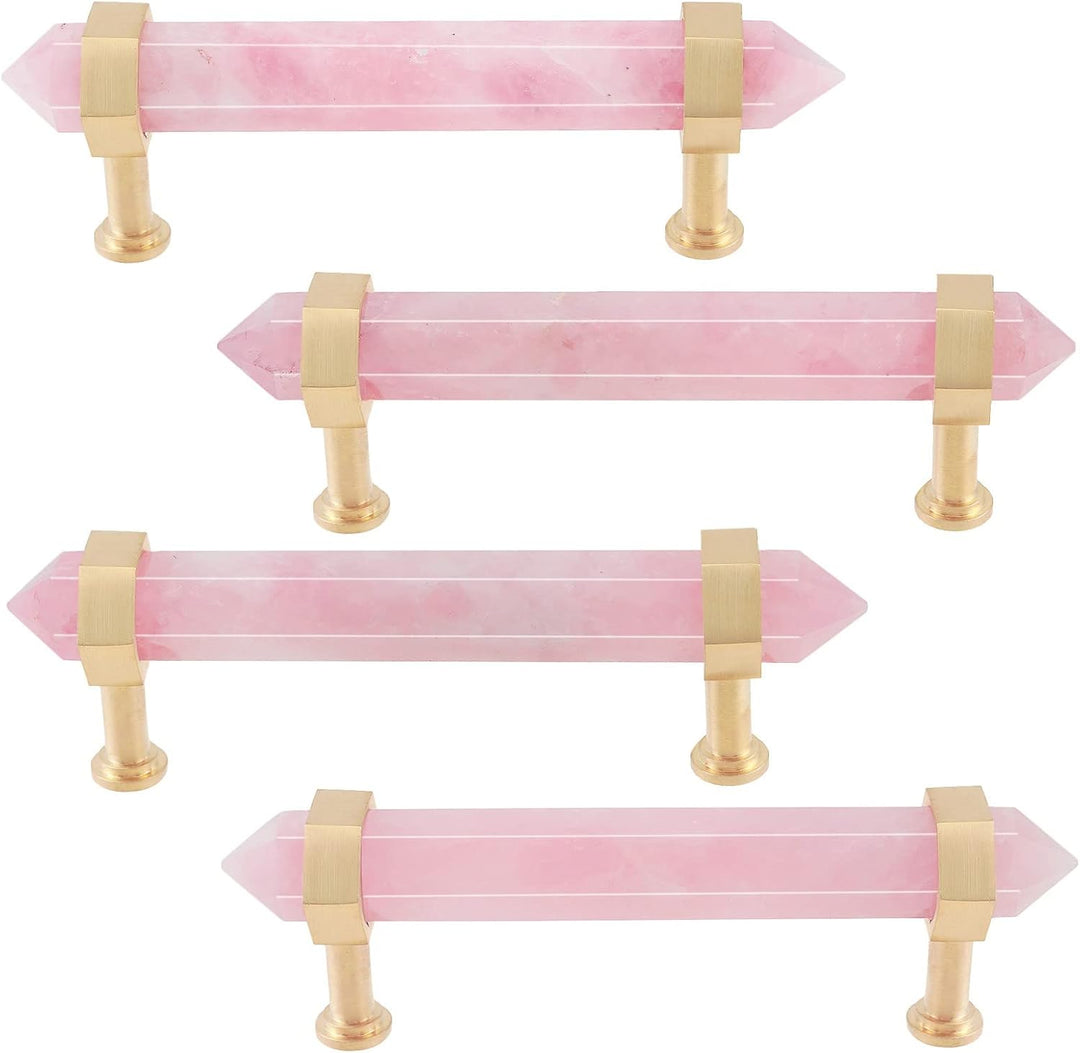 mookaitedecor Gebürstetes Messing mit Rosenquarz Double Natural Crystal Steine Kristall Hexagon Punk