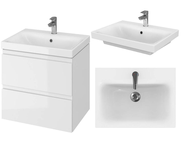 VBChome Badmöbel Set 60 cm Weiss Waschbecken mit Unterschrank Waschtisch 2-Schubladen Badezimmer Was