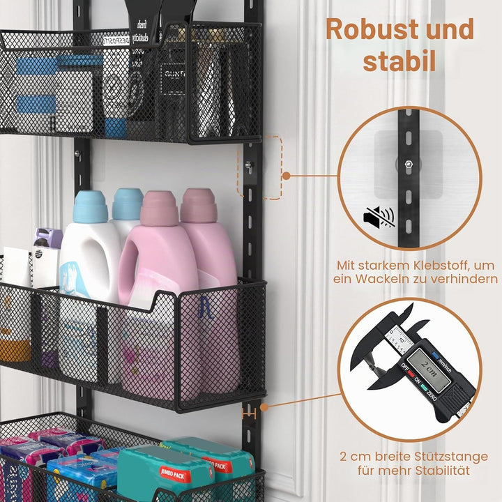 Über-der-Tür-Organizer, 5-stufig, 4 verstellbare Körbe und 8 Haken, freistehender Hänge-Organizer fü