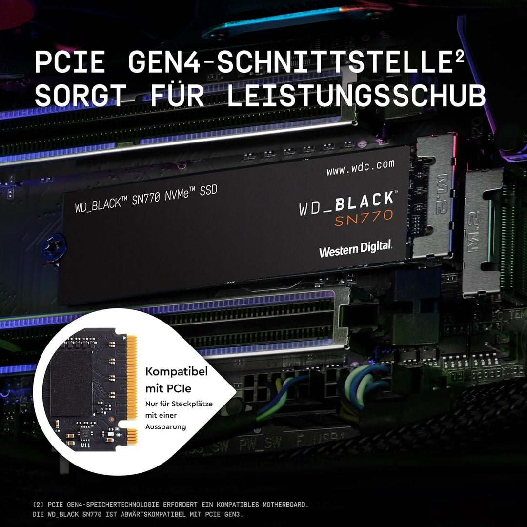 WD_BLACK SN770 NVMe SSD 250 GB (High-Performance NVMe SSD, Gaming SSD, PCIe Gen4, M.2 2280, Lesen 4.