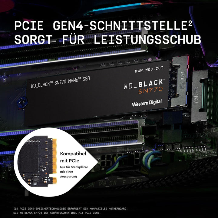 WD_BLACK SN770 NVMe SSD 250 GB (High-Performance NVMe SSD, Gaming SSD, PCIe Gen4, M.2 2280, Lesen 4.