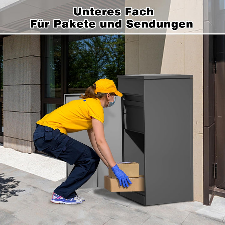 Paketbox Briefkasten mit Paketfach Paketbox Draussen Gross XXL Diebstahlgeschützter Paketbriefkasten