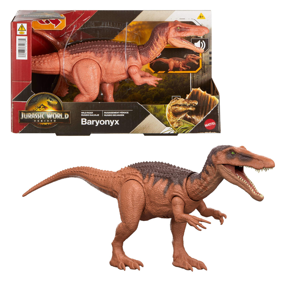 Mattel Jurassic World: Die Wiedergeburt Wild Roar Baryonyx Dinosaurierspielzeug mit steuerbarem Beis