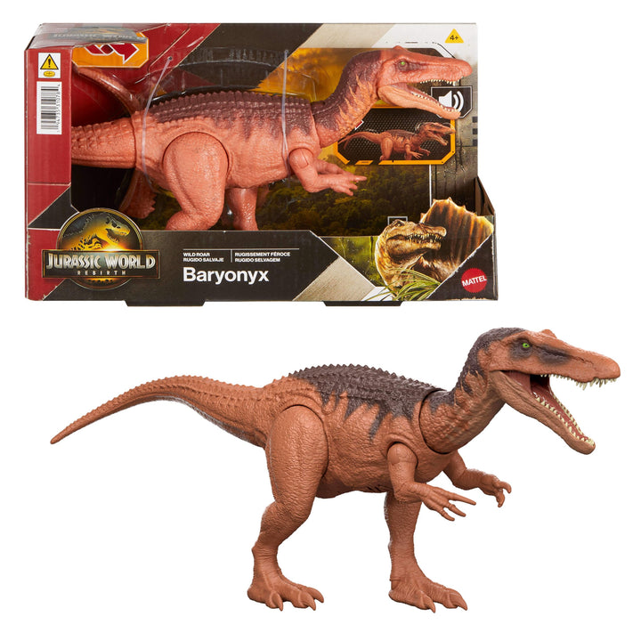 Mattel Jurassic World: Die Wiedergeburt Wild Roar Baryonyx Dinosaurierspielzeug mit steuerbarem Beis