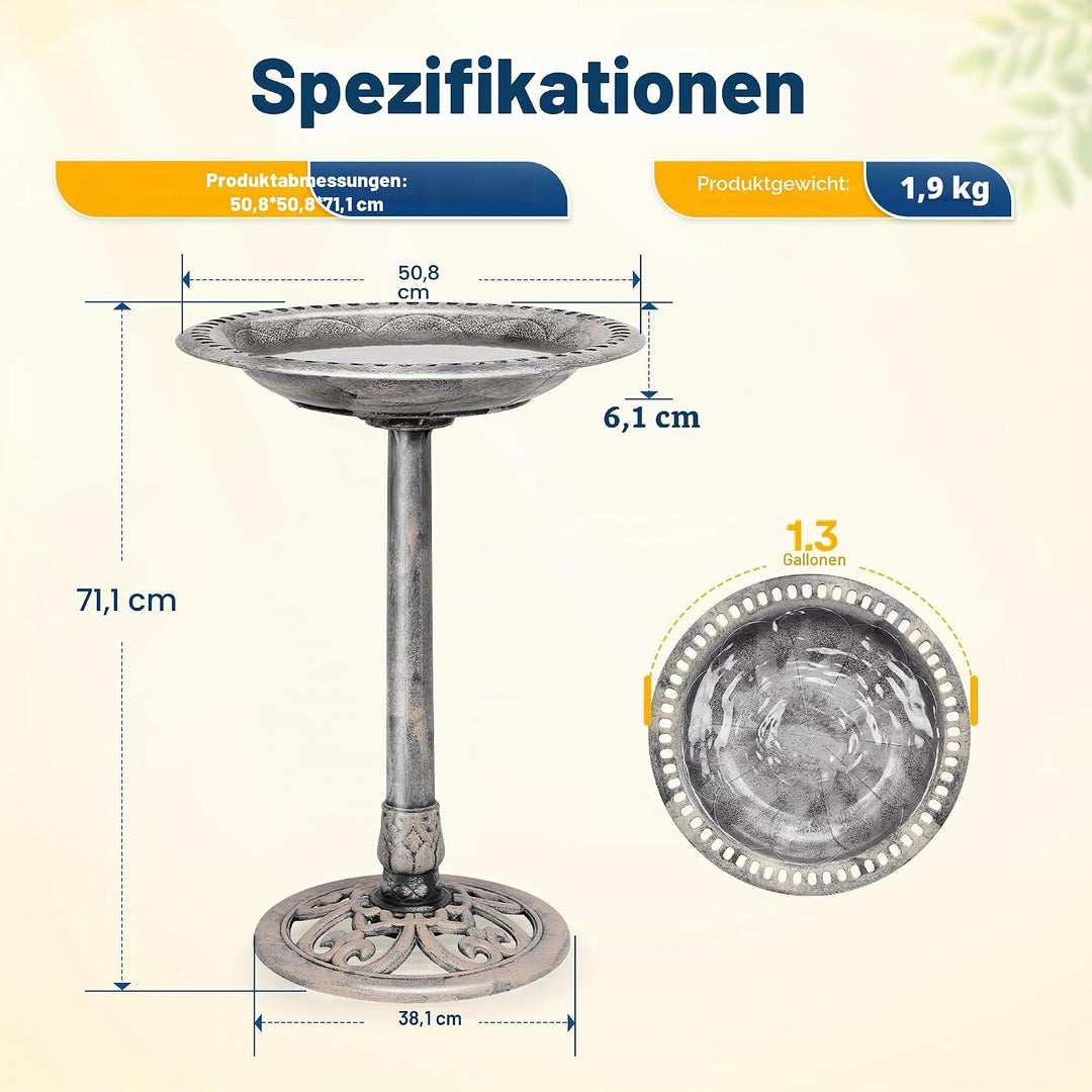 VIVOHOME Vogeltränke 71cm hoch Polyresin leicht antike Optik für Aussenbereich Grau, Grau