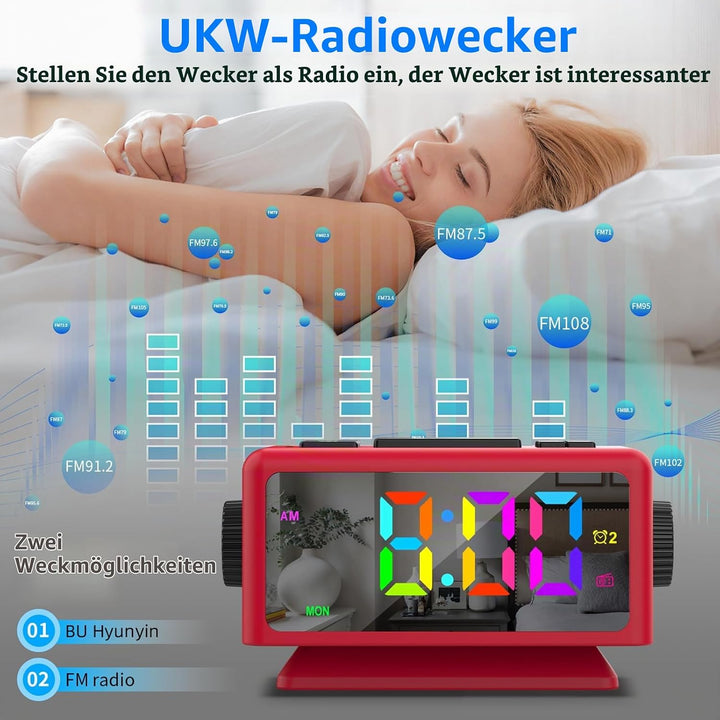 ThreeH RGB Wecker mit Radio 11 Farben Zeitanzeige 12 Stufen Lautstärke &amp; Helligkeit einstellbar Schl