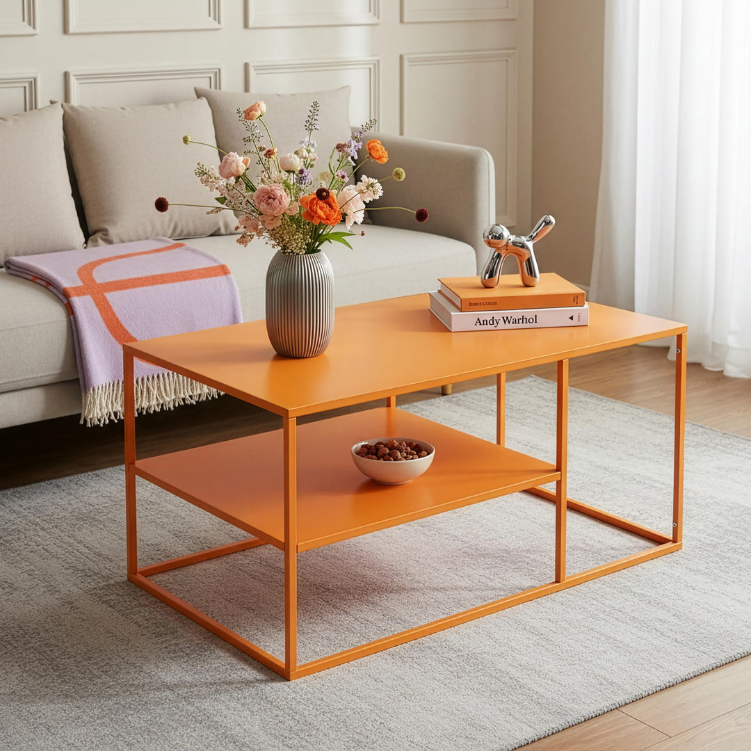 [en.casa] Couchtisch Solund Beistelltisch Metall Orange Wohnzimmertisch mit Stauraum 90 x 60 x 45 cm
