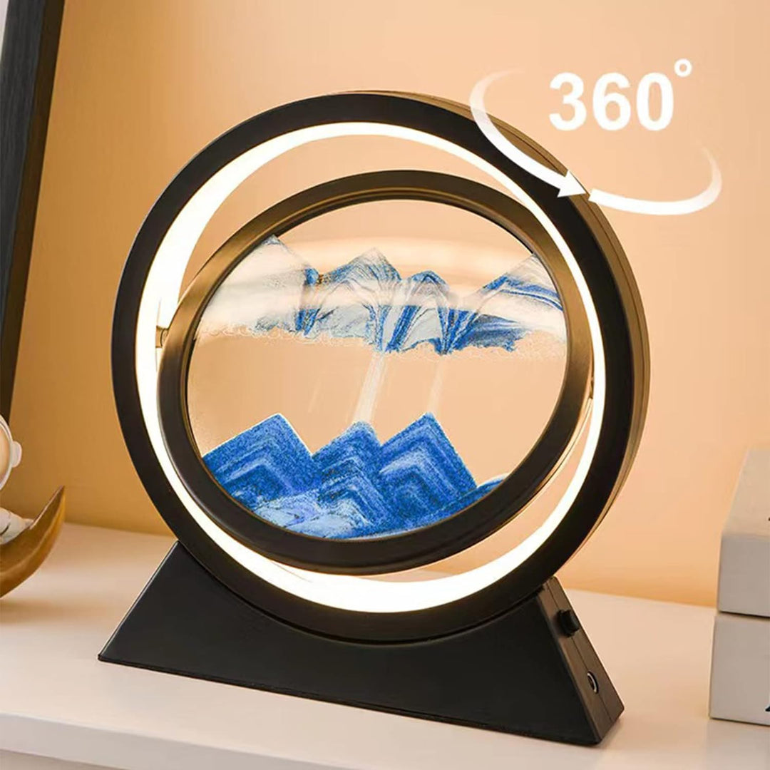 Neioaas 3D Moving Sand Art Tischlampe,360 ° rotierende Sandlandschaften Sanduhr-Dekor fliessende San