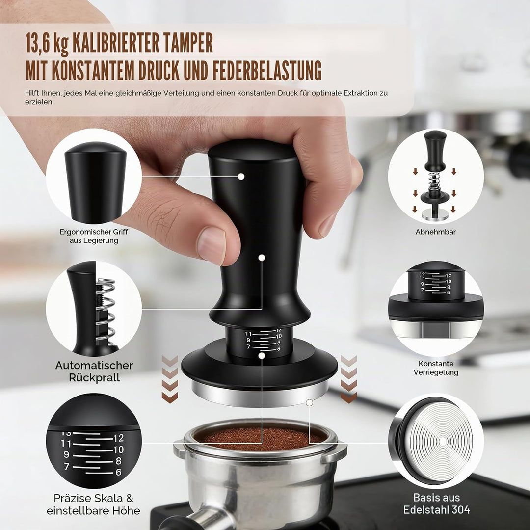 51mm Espresso Tamper 7er Set, Espresso-Tamper-Werkzeuge mit Tamperstation, Distributor, WDT Tool, Do