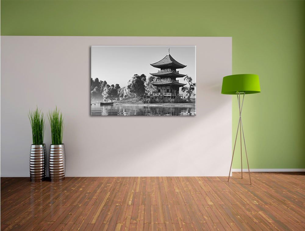 Pixxprint asiatischer Tempel an See als Leinwandbild/Grösse: 100x70 / Wandbild/Kunstdruck/fertig bes