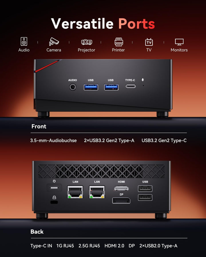 NiPoGi AM06 PRO Mini PC АMD Ryzen 7 7730U (8C/16T, bis zu 4,5 GHz), 16 GB DDR4 512 GB M.2 SSD Mini D