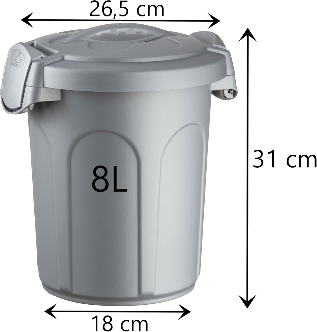 Hummelladen 2x Mülltonne Futtertonne mit verschliessbarem Deckel silber - 8 Liter - Windeleimer Müll