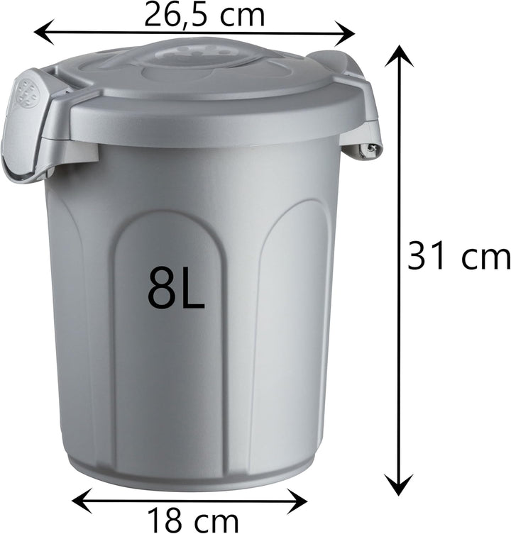 Hummelladen 2x Mülltonne Futtertonne mit verschliessbarem Deckel silber - 8 Liter - Windeleimer Müll