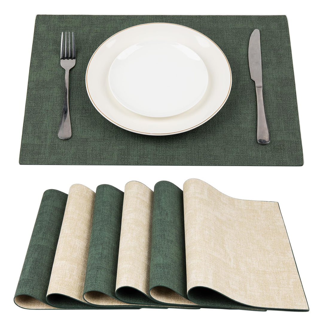 SUEH DESIGN Leder Tischsets 6er Set Tischsets Abwaschbar Lederoptik Platzdeckchen Hitzebeständiges P