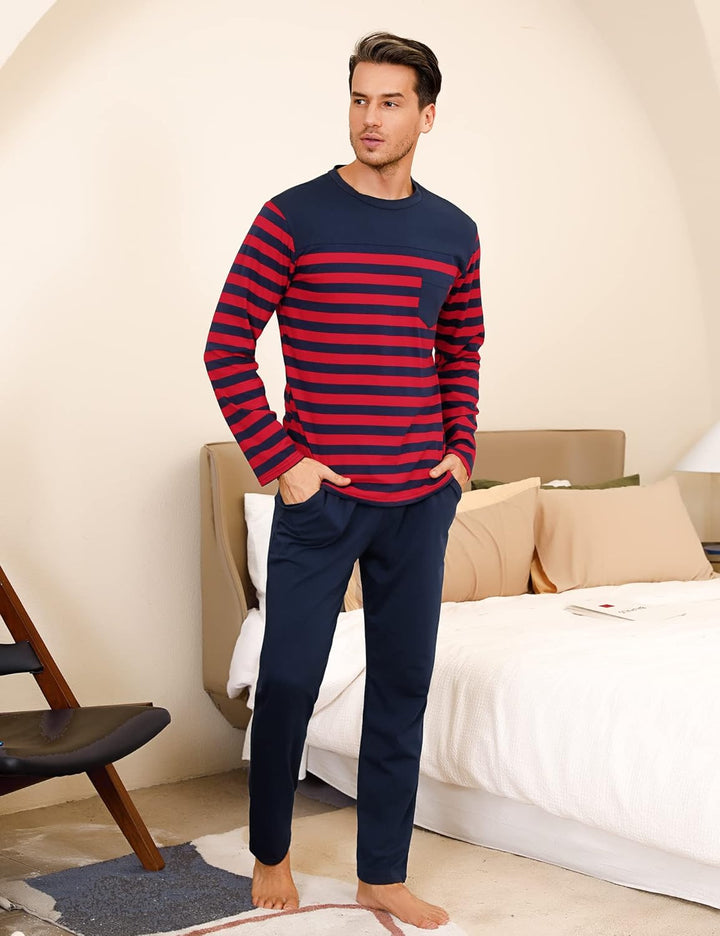 Irdcomps Schlafanzug Herren Pyjama Lang Winter Baumwolle Nachtwäsche Set Langarm Männer Schlafanzüge