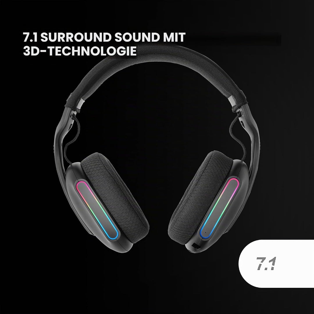 Mars Gaming MHW-PRO, Kabelloses Gaming-Headset ARGB Flow, 3D Surround Sound 7.1, Bluetooth 5.3 + 2.4