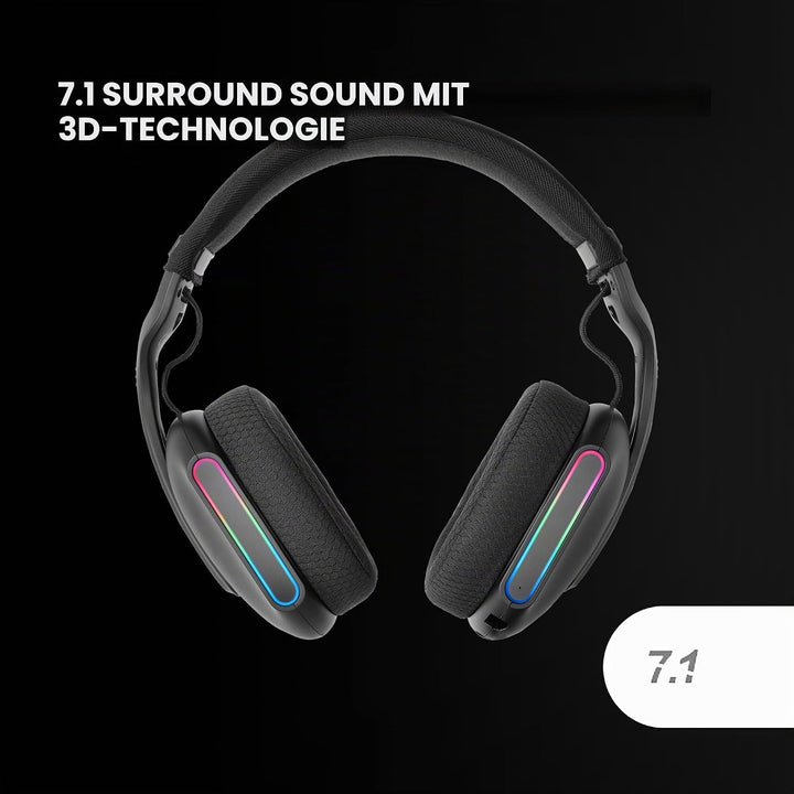 Mars Gaming MHW-PRO, Kabelloses Gaming-Headset ARGB Flow, 3D Surround Sound 7.1, Bluetooth 5.3 + 2.4