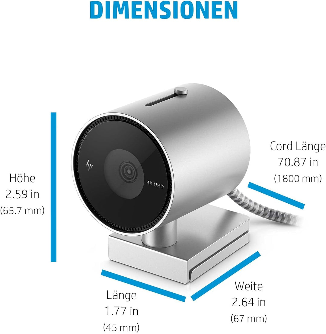 HP 950 4K Pro Streaming Webcam (USB 3.2 Gen 1 (3.1 Gen 1), KI-Face-Framing-Technologie, 1080p/4K Auf