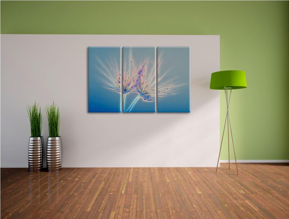 Pusteblumen mit Tautropfen Spezial 3-Teiler Leinwandbild 120x80 Bild auf Leinwand, XXL riesige Bilde