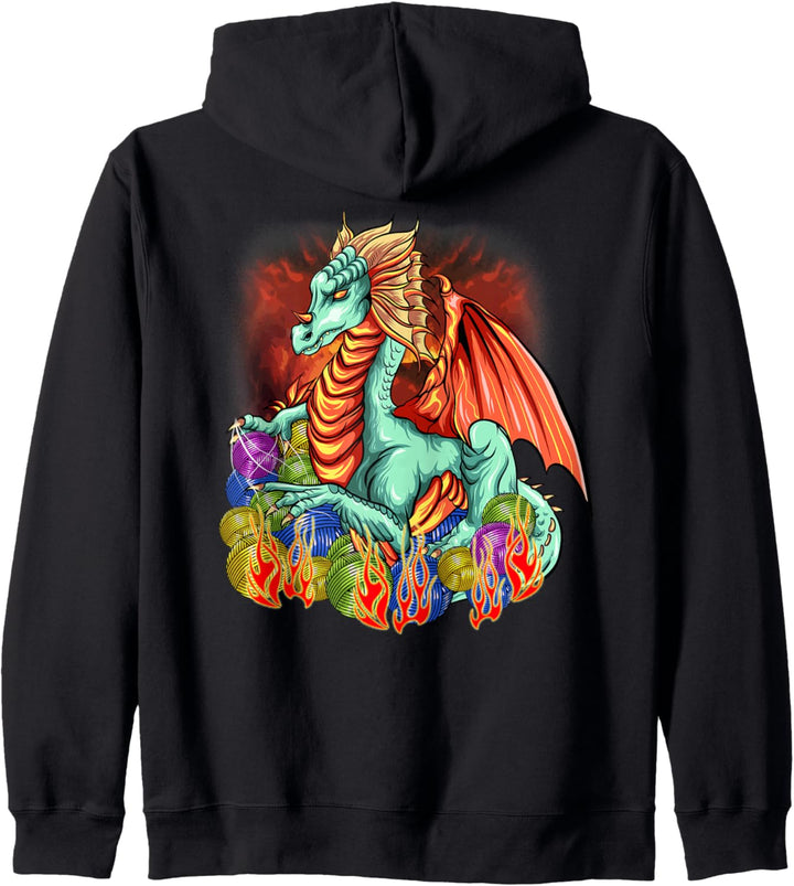 Strickdrache mit Garnkugeln Fantasy Art Kapuzenjacke