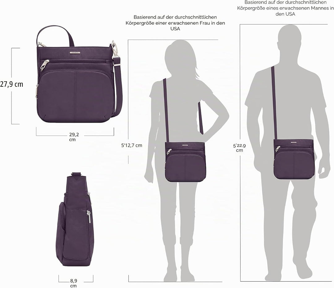 Travelon Klassische N/S-Umhängetasche mit Diebstahlschutz Einheitsgrösse Violett, Einheitsgrösse Vio